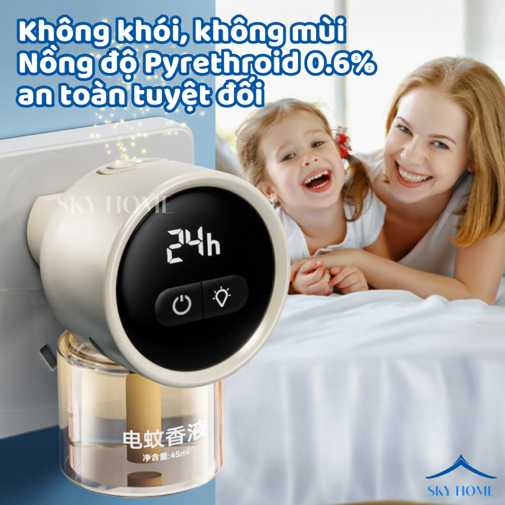 Máy Xông Tinh Dầu Đuổi Muỗi Hẹn Giờ Màn Hình LED Tích Hợp Đèn Ngủ, Máy Đuổi Muỗi Khuếch Tán Rộng MXTD01 - Sky Home