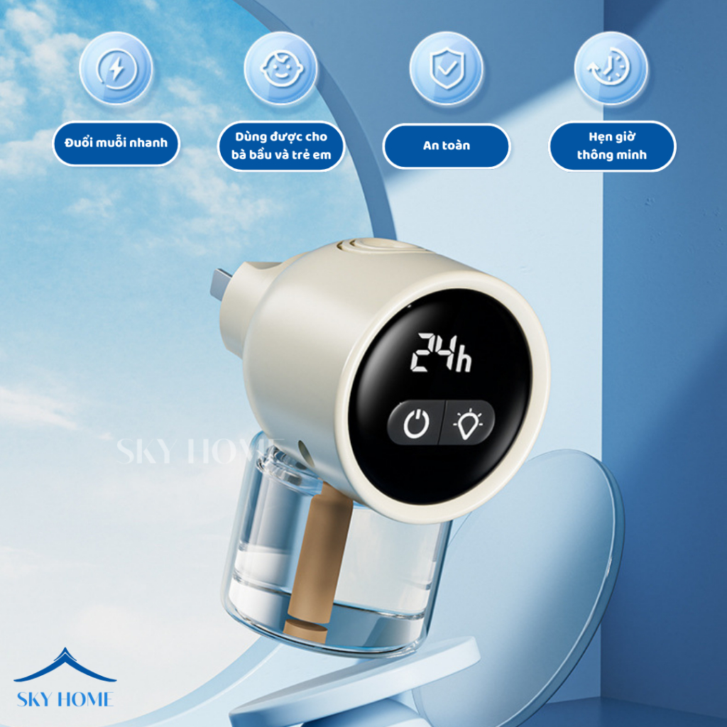 Máy Xông Tinh Dầu Đuổi Muỗi Hẹn Giờ Màn Hình LED Tích Hợp Đèn Ngủ, Máy Đuổi Muỗi Khuếch Tán Rộng MXTD01 - Sky Home
