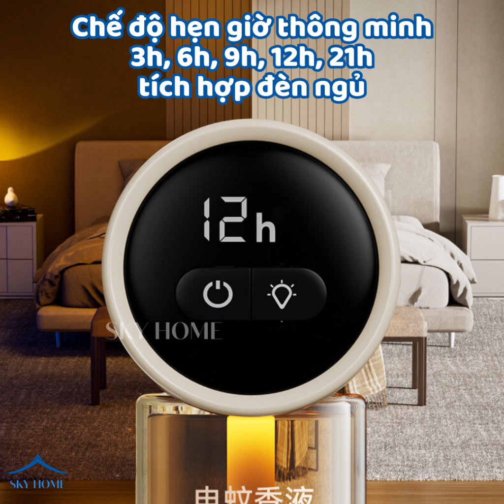 Máy Xông Tinh Dầu Đuổi Muỗi Hẹn Giờ Màn Hình LED Tích Hợp Đèn Ngủ, Máy Đuổi Muỗi Khuếch Tán Rộng MXTD01 - Sky Home