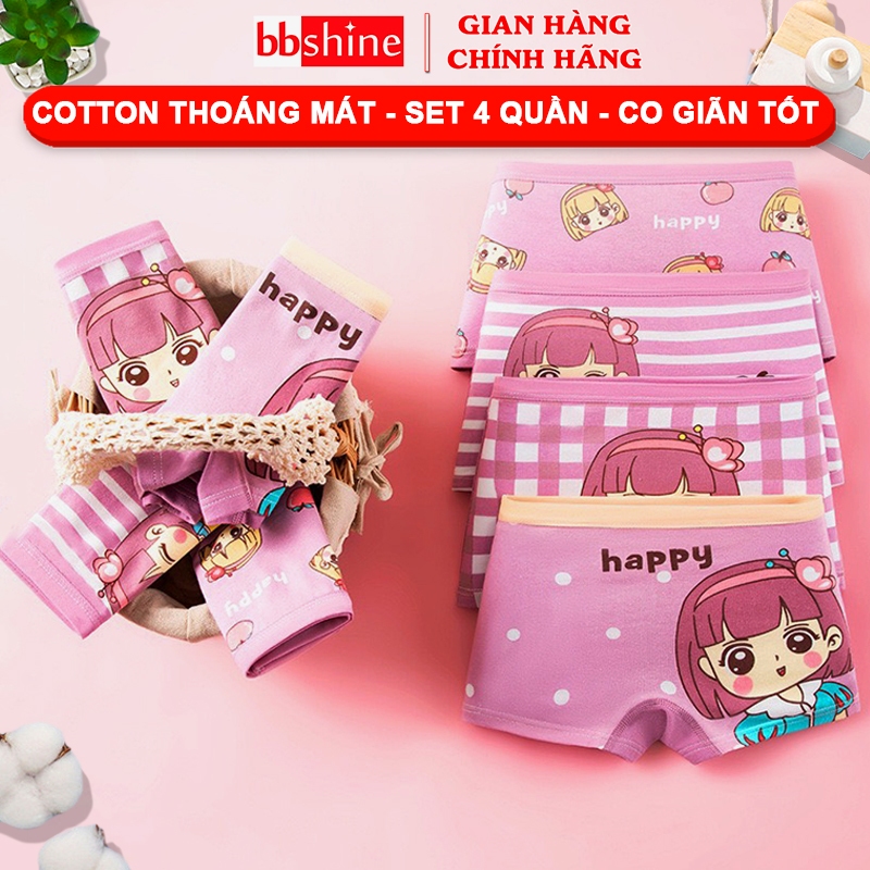 Quần Chip Bé Gái Dạng Quần Đùi Chất Cotton Cao Cấp Co Giãn Tốt Nhiều Màu Sắc Đáng Yêu (Set 4 Quần) BBShine – C027