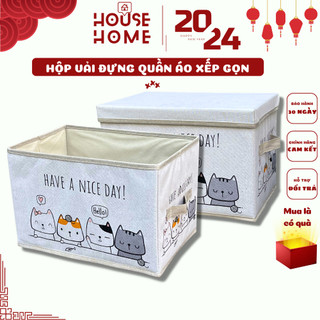 Hộp đựng quần áo họa tiết Mèo hộp vải đựng đồ chơi đa năng có nắp đậy tiện lợi vải không dệt - HousetoHome