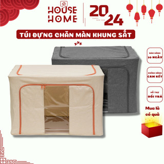 Túi vải đựng quần áo chăn màn khung sắt, Thùng hộp vải đựng chăn có khoá kéo bền đẹp có thể gấp gọn - HousetoHome