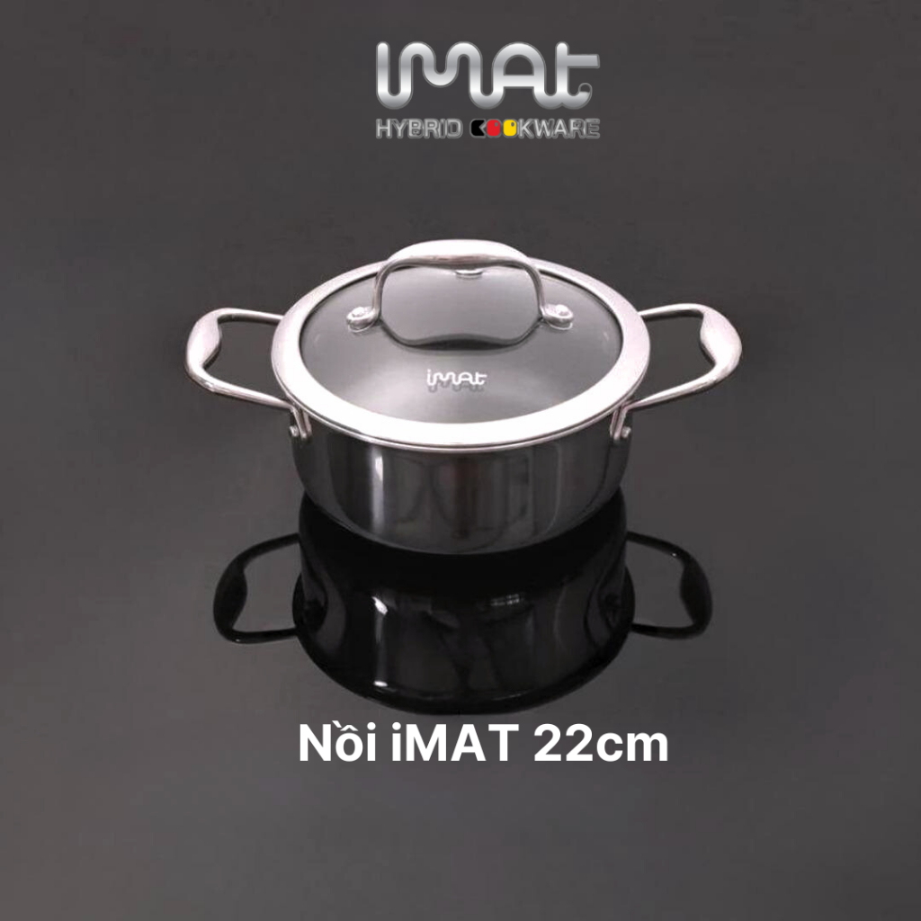 [IMAT chính hãng] Nồi nông cỡ trung đa năng inox iMat Blackcube 22cm, Cao 9.8cm, Thể tích 3.2l