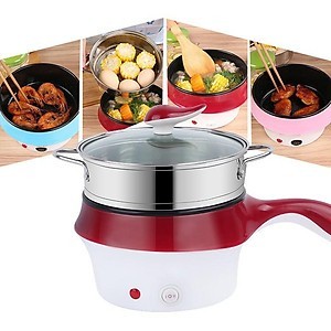 Nồi Điện Mini size 18cm Hai Tầng Đa Năng Tặng Kèm Khay Hấp inox, nồi lẩu điện mini ca nấu mì chống dính 1 nấc nhiệt
