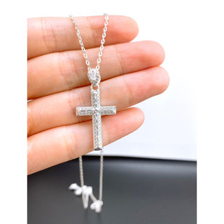 Mặt dây chuyền hình thánh giá xi bạch kim- Bạc Ý 925 xi bạch kim