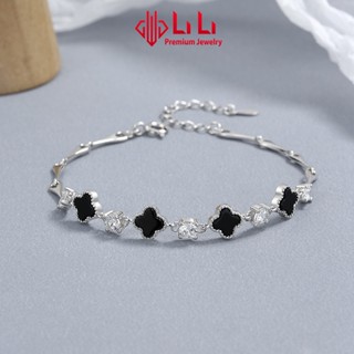  Lắc tay bạc nữ LiLi S925 đính đá mã não cao cấp hình cỏ 4 lá Vera LILI_449223 