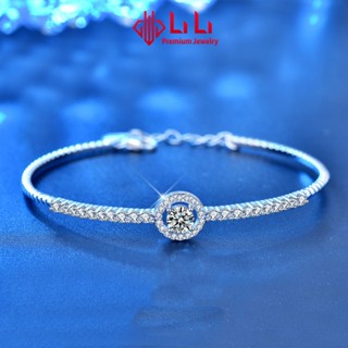 Vòng tay bạc nữ LiLi S925 dạng kiềng đính kim cương Moissanite cao cấp tròn Farah LILI_054678