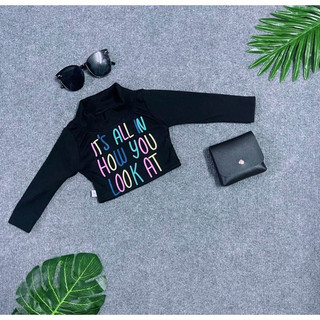 áo Croptop cổ lọ tay dài