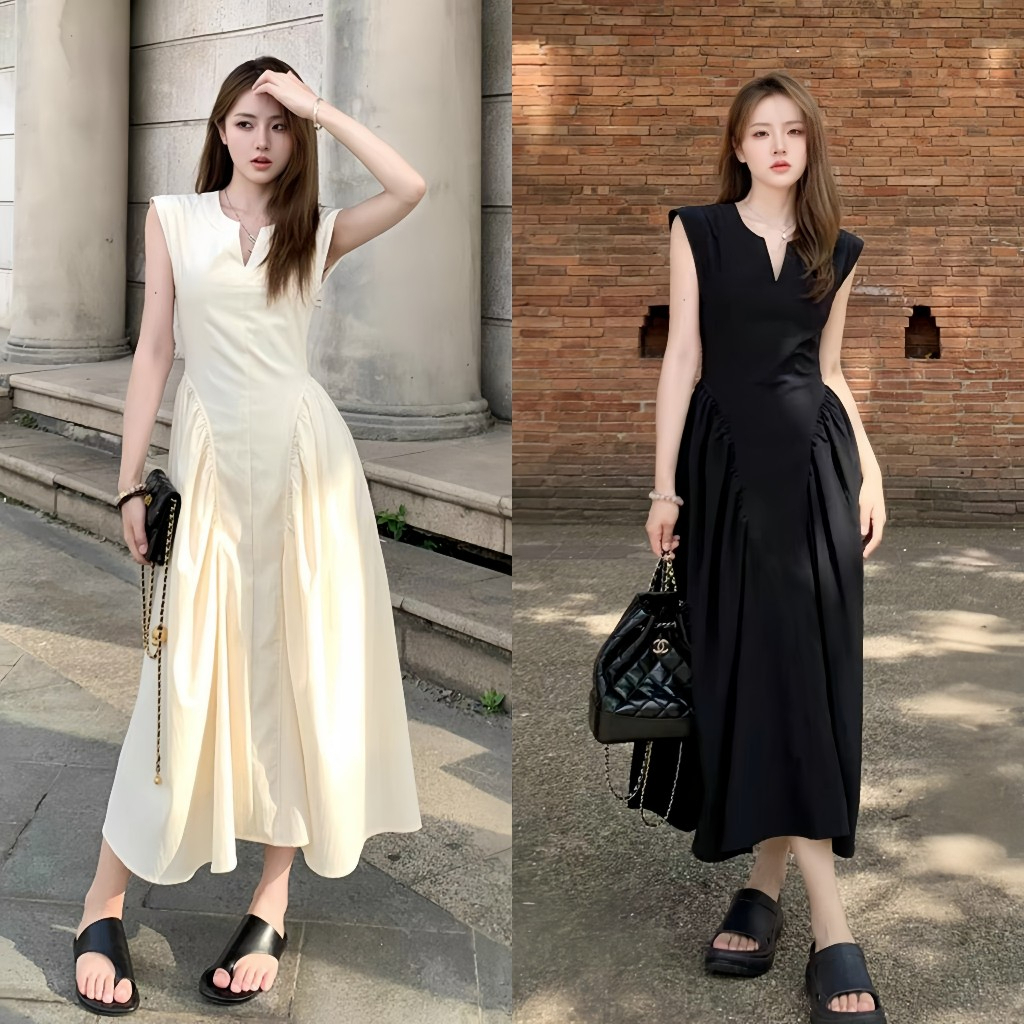 Váy Nữ Thiết Kế Cổ V Dáng Xòe Bồng, Đầm Nữ Tay Hến Chiết Eo Phong Cách Tiểu Thư Hàn Quốc | BigBuy360 - bigbuy360.vn