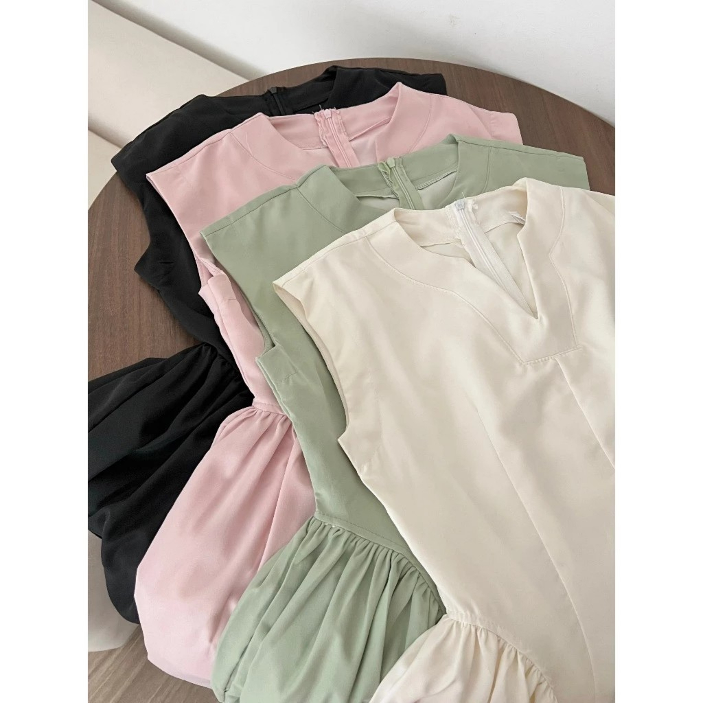 Váy Nữ Thiết Kế Cổ V Dáng Xòe Bồng, Đầm Nữ Tay Hến Chiết Eo Phong Cách Tiểu Thư Hàn Quốc | BigBuy360 - bigbuy360.vn