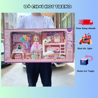 Bộ đồ chơi ngôi nhà búp bê Barbie có bàn trang điểm cỡ lớn,Búp bê chở xe bán kem xinh đẹp cho bé gái, quà tặng bé gái