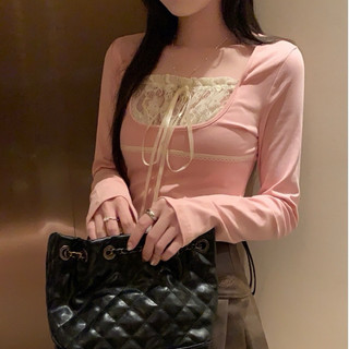 ÁO THUN CROPTOP TAY DÀI PHỐI REN NHỎ CÔNG CHÚA BÁNH BÈO LYE3