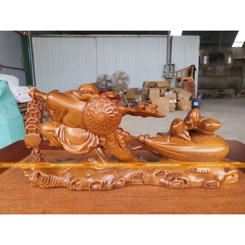 [tượng di lặc] Tượng Phật Gỗ Di Lặc Kéo Bao Tiền Rộng 40cm, Tượng Phật Để Bàn Và Bàn Thờ Thần Tài-khosi11