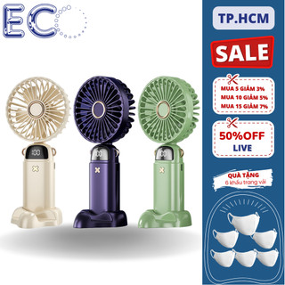 Quạt Cầm Tay Mini Sạc Pin, Quạt Mini Gấp Gọn Tích Điện Dung Lượng Pin 6000mAH 5 Cấp Độ Gió Màn Hình Hiện Thị % Pin Sạc