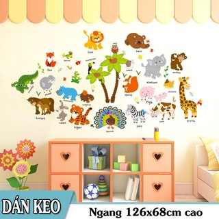 Decal dán tường trang trí - Thú tiếng anh hoạt hình