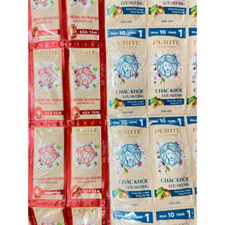  Combo 10 Dây Purite 11 gói x 6g hương anh đào dầu gội sữa tắm 