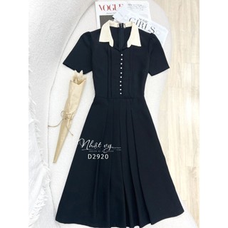 Đầm công sở bigsize Maihouse cổ sơ mi đính nút xếp ly dáng xòe chất lụa phù hợp công sở dự tiệc thanh lịch - D2920