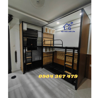Giường tầng KTX , giường 2 tầng sắt 4x8 full phụ kiện bàn học + kệ