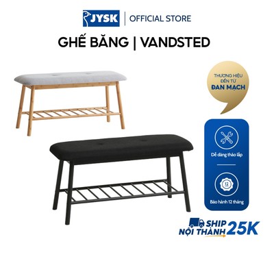 Ghế băng | JYSK Vandsted | khung tre mút bọc vải màu xám/tre | 90x45x34cm