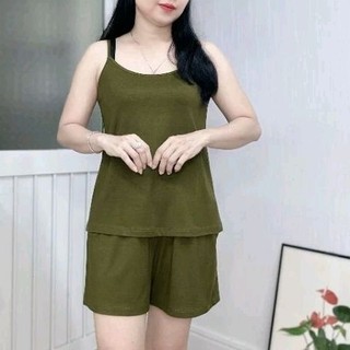 Tps85 bộ đồ ngủ đùi 2 dây thun lụa cotton tuyềnphan bigsize