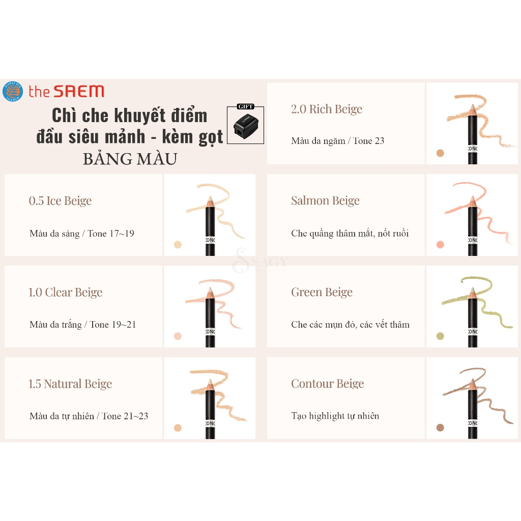 (Kèm Gọt) Chì Che Khuyết Điểm THE SAEM Cover Perfection Concealer Pencil CKĐ Đủ Màu Tiện Lợi Sử Dụng