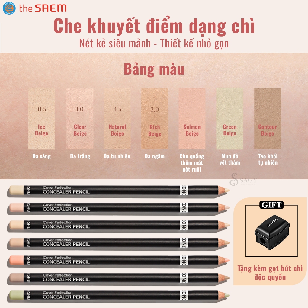 (Kèm Gọt) Chì Che Khuyết Điểm THE SAEM Cover Perfection Concealer Pencil CKĐ Đủ Màu Tiện Lợi Sử Dụng