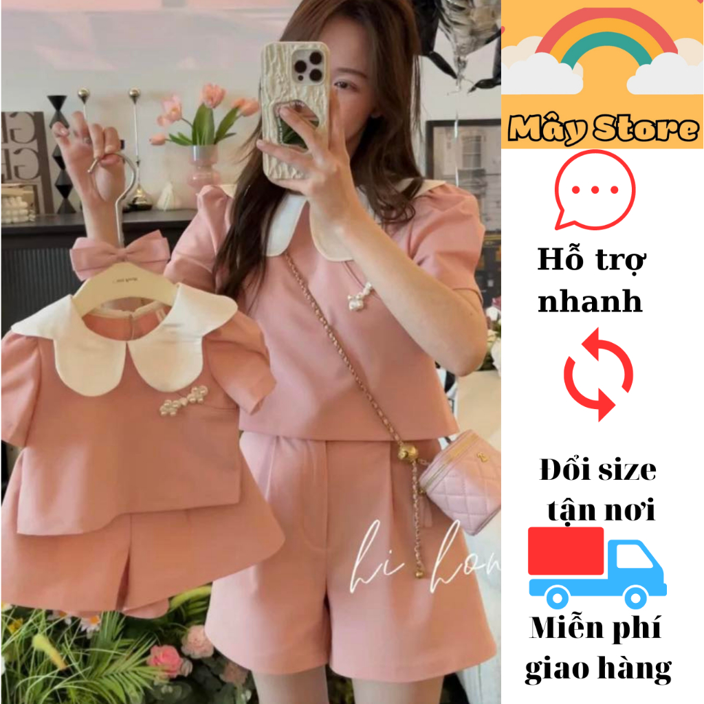 [MAY KID] Set hồng cổ sen - đồ đôi mẹ và bé