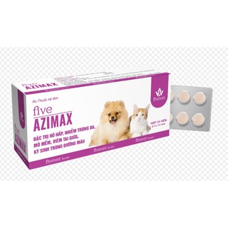 FIVE - AZIMAX 350MG dùng cho thú cung bị nhiễm trùng da, hô hấp, mô mềm, viêm tai giũa, ký sinh trùng đường máu