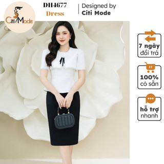 Đầm công sở CITI MODE FASHION thiết kế dáng ôm peplum trắng phối chân váy đen DH4677