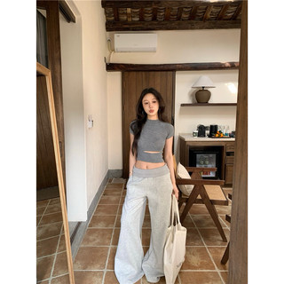Set bộ áo len croptop + quần nỉ bông cạp trễ ống rộng ulzzang