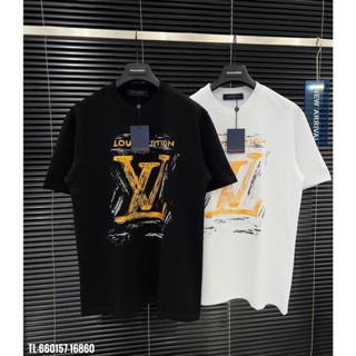 ÁÁo phông unisex in họa tiết chữ Eo Vi màu vàng, Áo phông unisex nam form rộng tay lỡ mẫu mới 2024