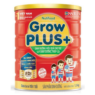 Sữa bột Nutifood GrowPLUS+ đỏ hương vani 1.5 kg dành cho trẻ suy dinh dưỡng, thấp còi
