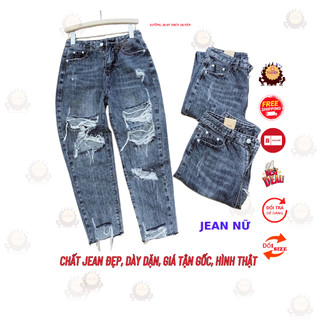 QUẦN JEAN NỮ BAGGY 9 TẤC RÁCH NHIỀU, quần bò nữ dáng lửng fome vừa, chất jean không giãn thời trang