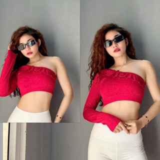  Áo Tập Thể Thao Nữ Tay Dài Lệch Vai Croptop Đồng Phục Noel Tết Gym Yoga Aerobic Thun Lạnh Cao Cấp 