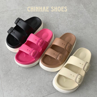 Dép lê quai ngang có khuy siêu nhẹ chống mùi chống thấm nước đế dày tăng chiều cao phong cách trẻ trung năng động nam nữ