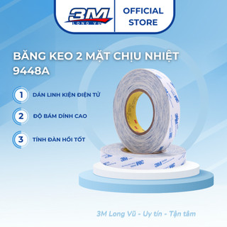 Băng keo 2 mặt chịu nhiệt dán linh kiện điện tử 3m khổ 08mm x 50m 9448a-08 - 3m long vu