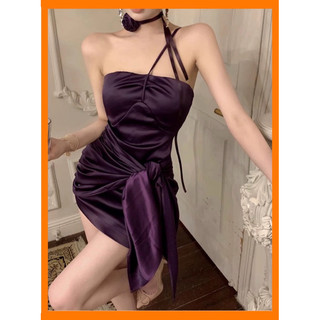 [Sẵn Hàng]♥️Đầm,Váy Tím Vạt Chéo(ảnh thật)Size S,M,L
