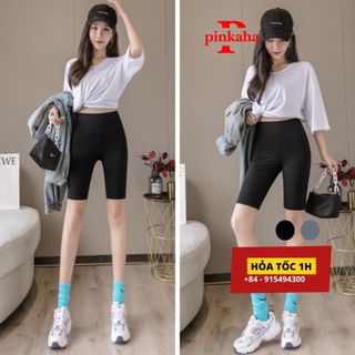 Quần legging lửng nữ cạp cao vải cotton cao cấp barbie short ngố yoga thểthao co dãn 4 chiều pinkaha lg6