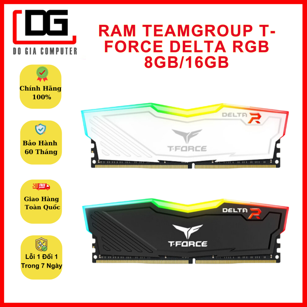 Ram TeamGroup T-Force DELTA RGB 8GB / 16GB DDR4 bus 3200 Mhz - chính hãng bảo hành 60 tháng