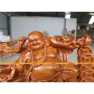 [tượng di lặc] Tượng Phật Gỗ Di Lặc Kéo Bao Tiền Rộng 40cm, Tượng Phật Để Bàn Và Bàn Thờ Thần Tài - camries