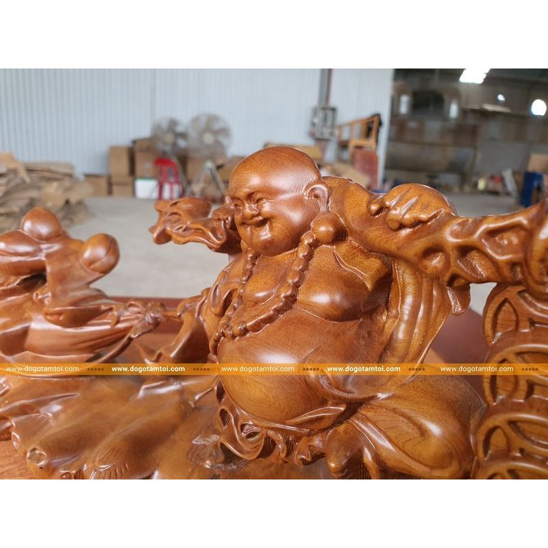 [tượng di lặc] Tượng Phật di lặc gỗ hương kéo bao tiền ngang 60cm - camries