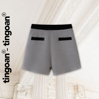 Tingoan® - quần short cạp chun cao len xám cạp chun viền túi đen naomi short/gr