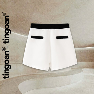 Tingoan® - quần short cạp chun cao len trắng cạp chun viền túi đen naomi short/wh