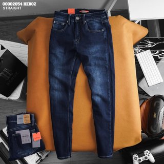 Quần jean basic straight Heboz 001 form suông, quần dài nam chất vải denim - 00002054