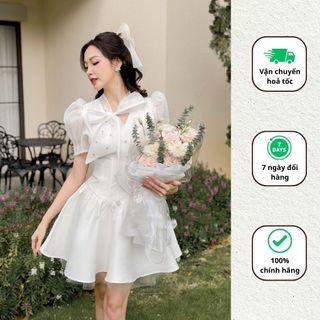 Váy nữ tafta phối ren dáng ngắn đầm thiết kế dự tiệc sang chảnh Minaca V246