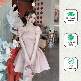 Váy nữ 2 dây chất tapta thiết kế nơ ngực đầm dự tiệc sang trọng Minaca V191