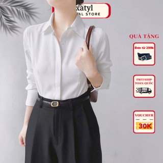 Áo sơ mi nữ màu trắng fom chiết eo dáng ôm công sở chất liệu lụa mát A04