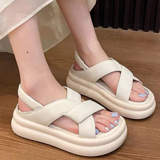  GIÀY SANDAL NỮ QUAI CHÉO CIA XOẮN HÀN QUỐC Đế Cao Màu Đen/Kem Xang đan mới hot có quai hậu đi học