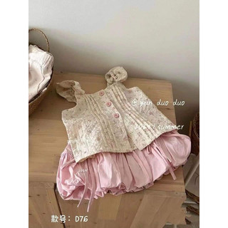 Set váy nơ áo tay cánh tiên bé gái
