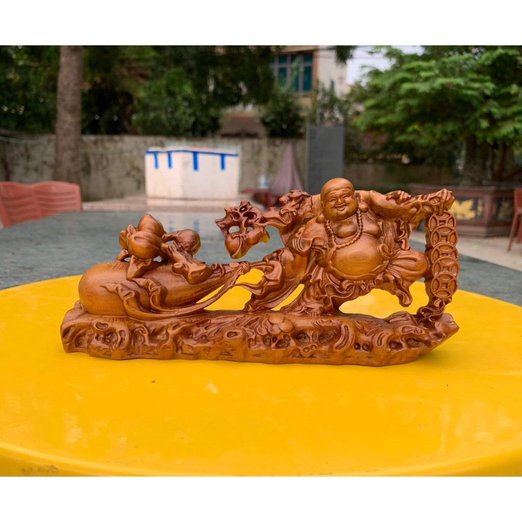[tượng di lặc]Tượng Phật phỗng Di Lặc Kéo Bao Để Trên Xe Ô Tô Nơi Làm Việc - Gỗ bách xanh-trtothuy
